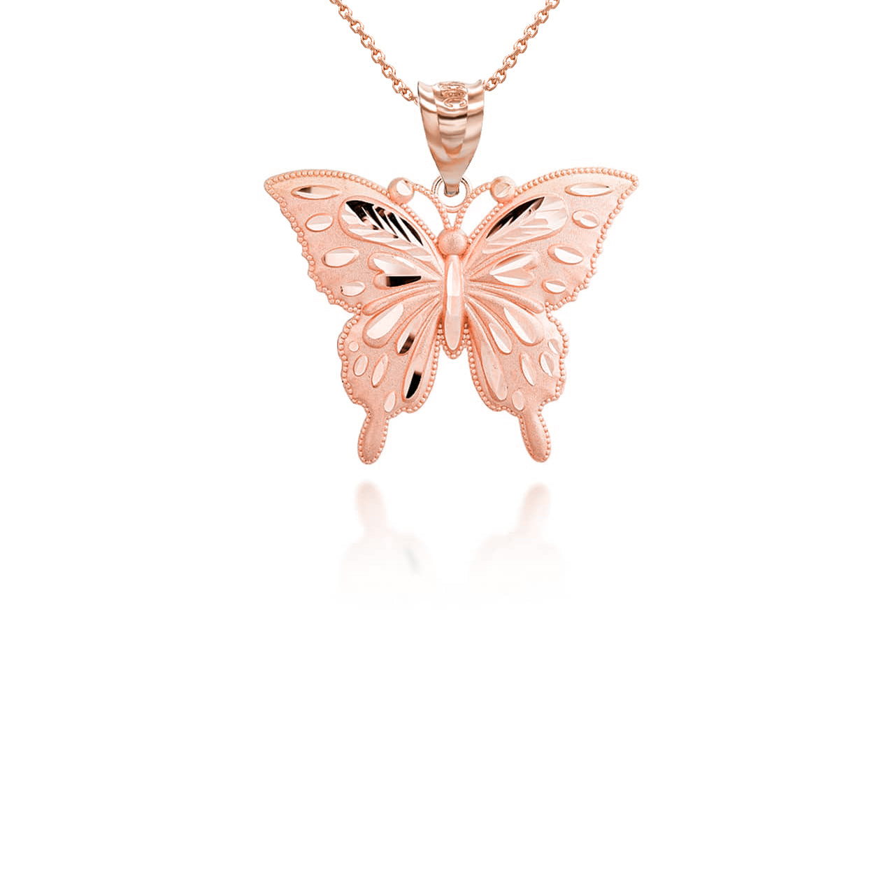 Gold Diamond Cut Butterfly Pendant Necklace (Small), view 4