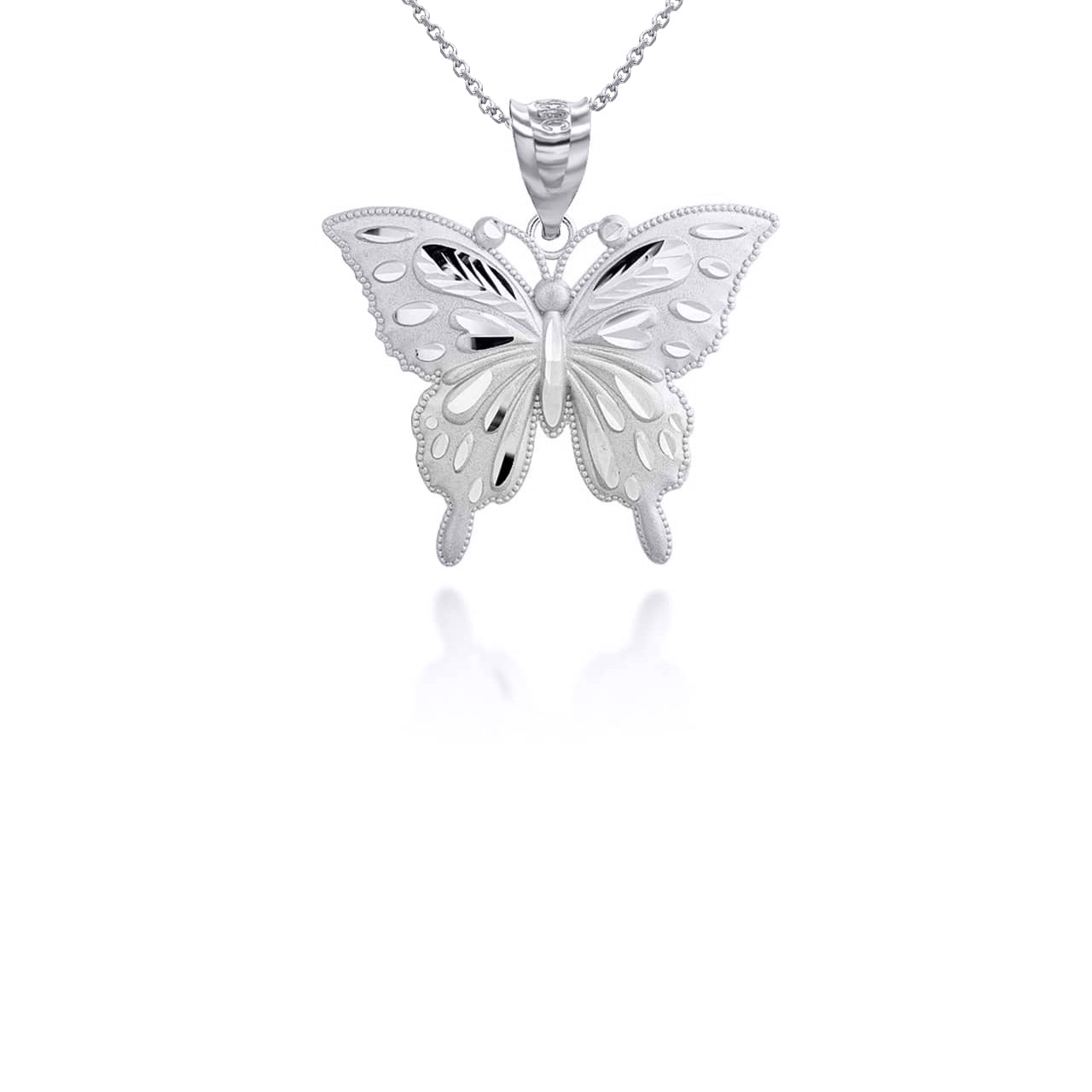 Gold Diamond Cut Butterfly Pendant Necklace (Small), view 5