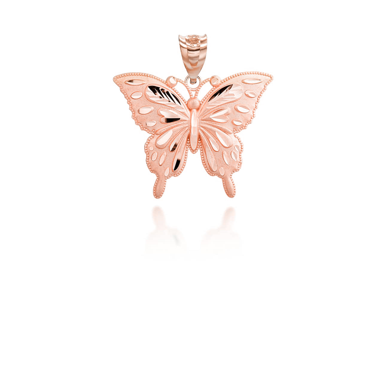 Gold Diamond Cut Butterfly Pendant Necklace (Small), view 6
