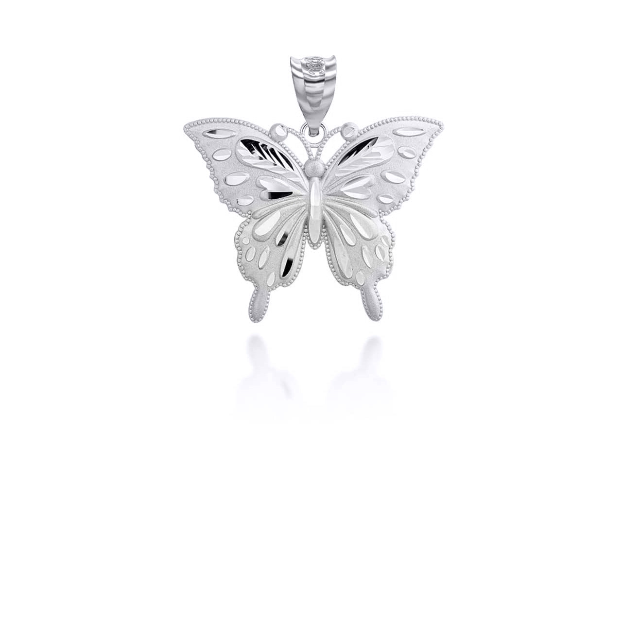 Gold Diamond Cut Butterfly Pendant Necklace (Small), view 7