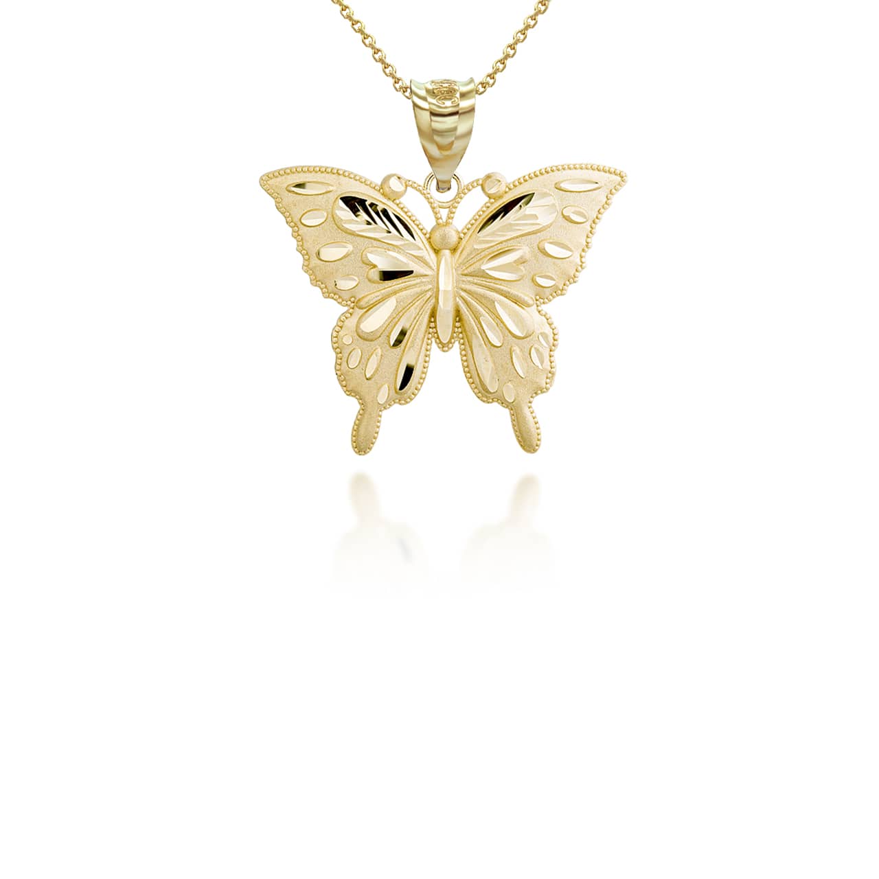 Gold Diamond Cut Butterfly Pendant Necklace (Small), view 8