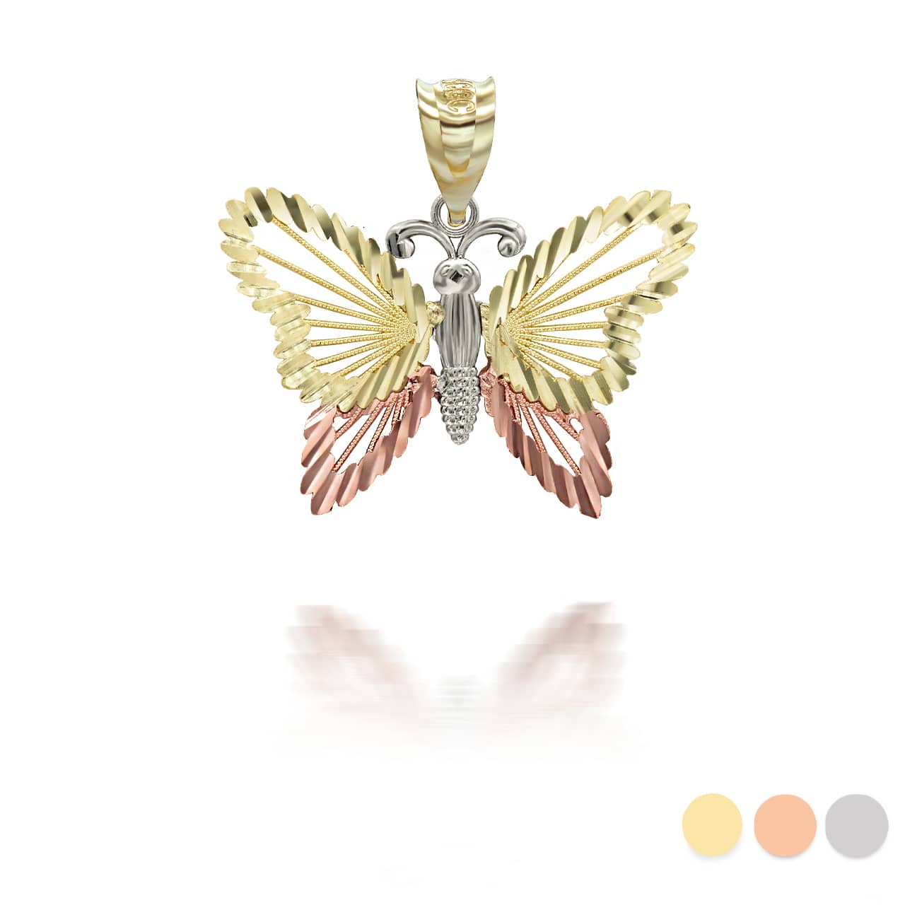 Gold Diamond Cut Butterfly Symbol of Change Pendant Necklace