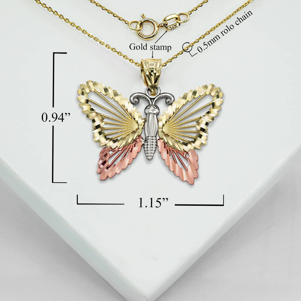 Gold Diamond Cut Butterfly Symbol of Change Pendant Necklace, view 3