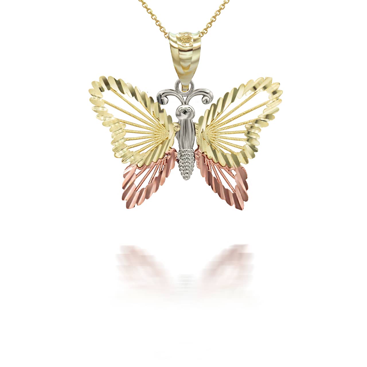 Gold Diamond Cut Butterfly Symbol of Change Pendant Necklace, view 4