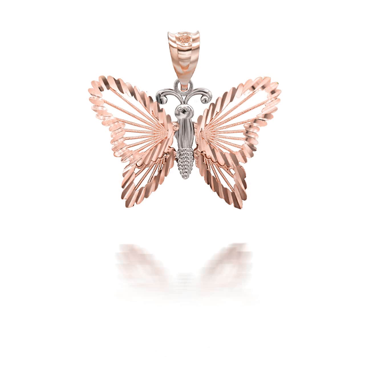 Gold Diamond Cut Butterfly Symbol of Change Pendant Necklace, view 5