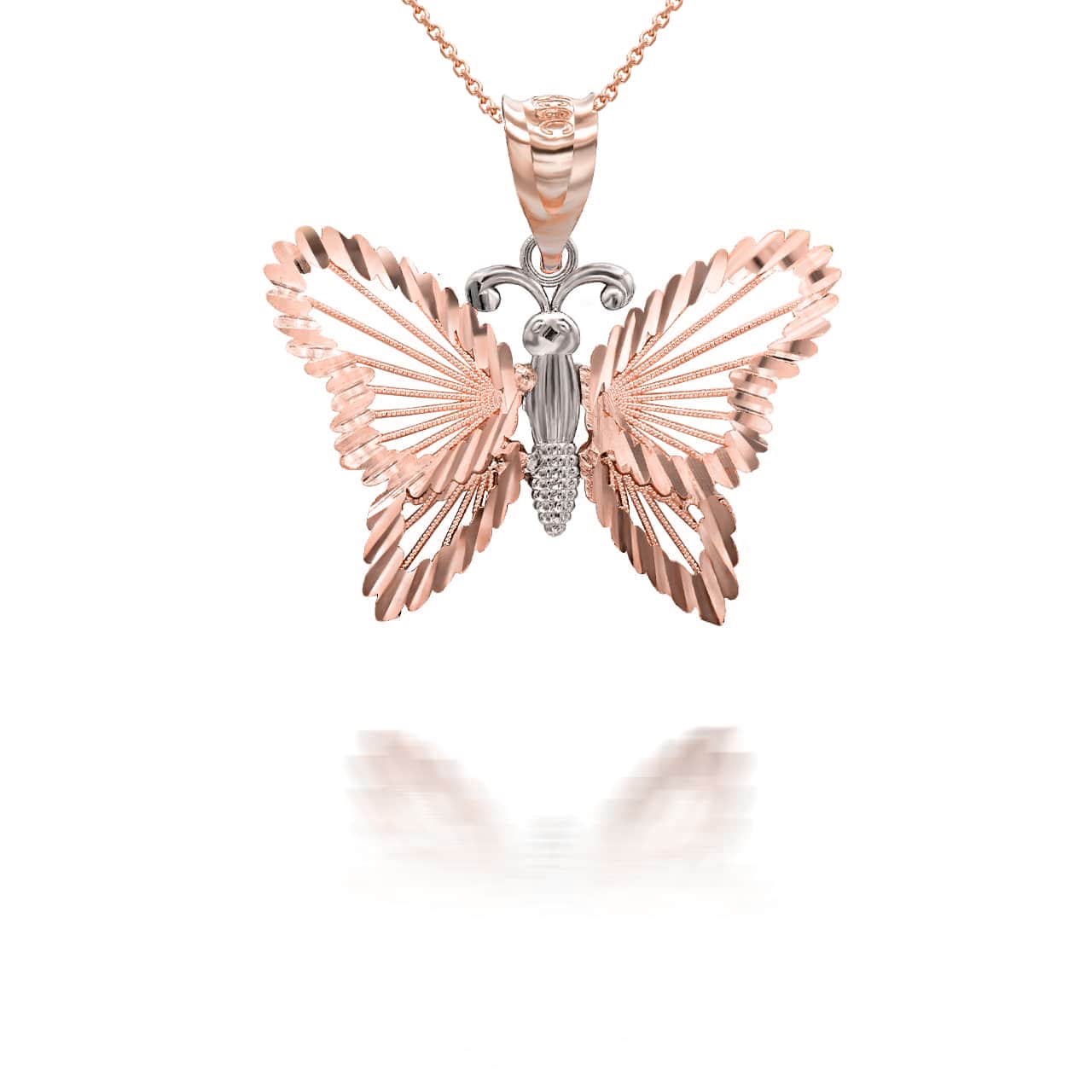 Gold Diamond Cut Butterfly Symbol of Change Pendant Necklace, view 6