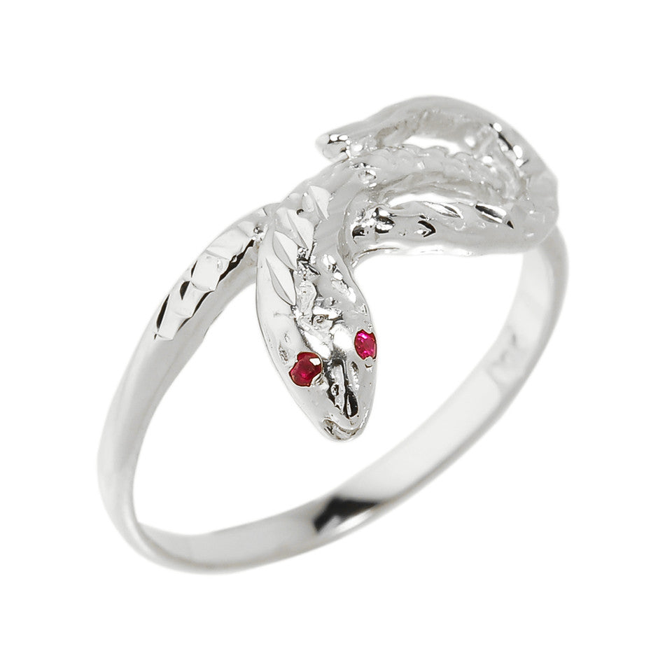 Gold Diamond Cut Coiled Snake Ruby Birthstone Textured Ring, view 2