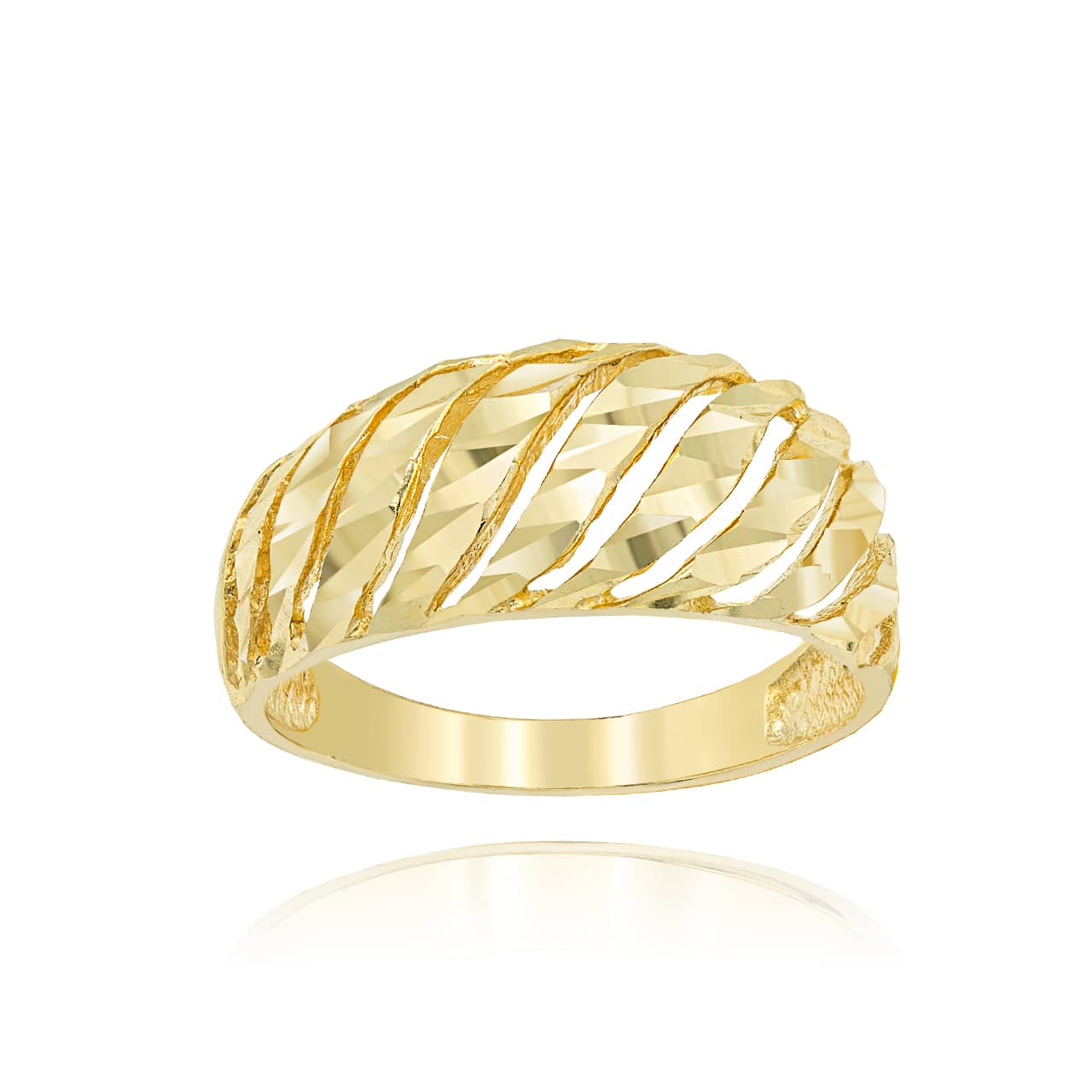 Gold Diamond Cut Croissant Dome Ring