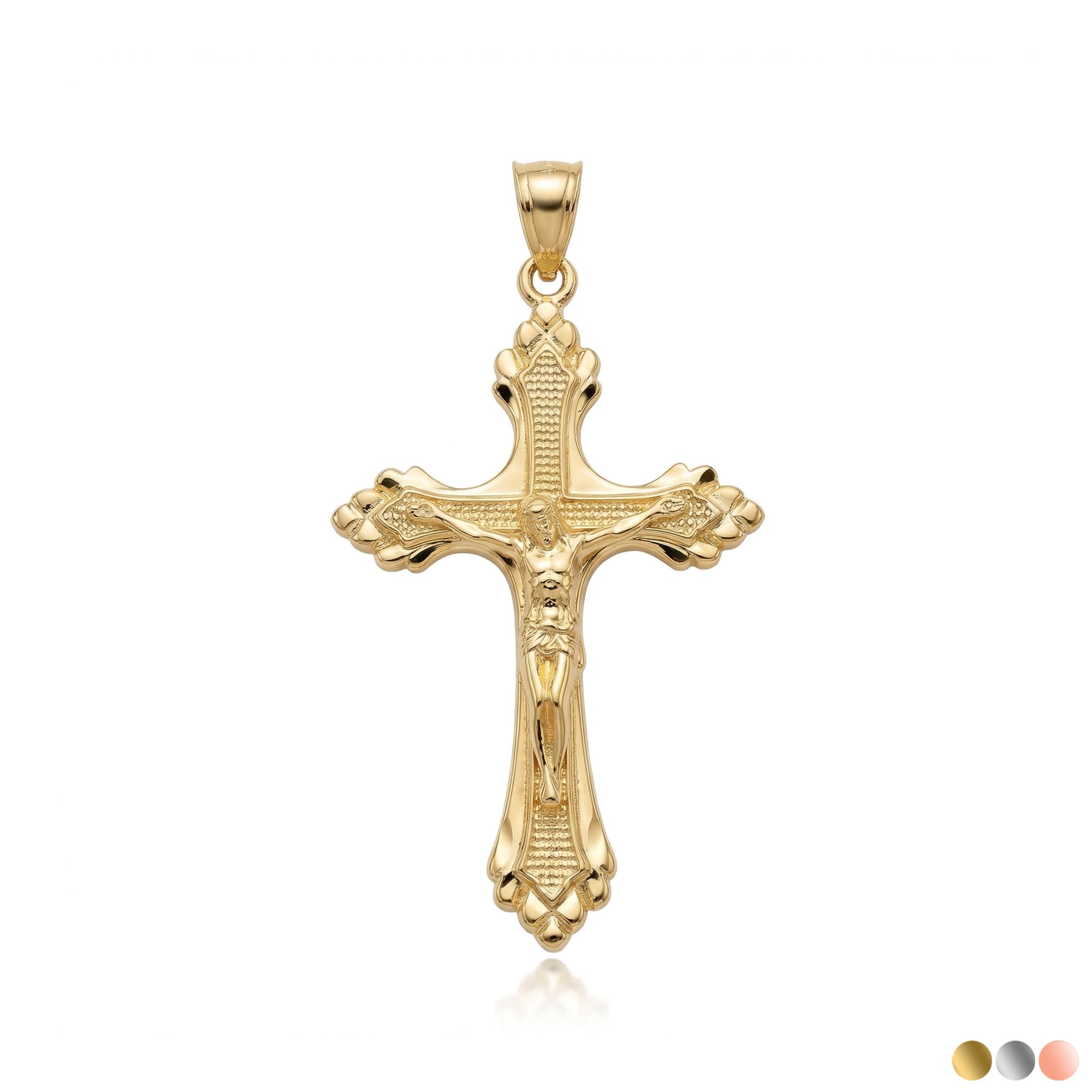 Gold Diamond Cut Crucifix Cross Jesus Christ Pendant Necklace