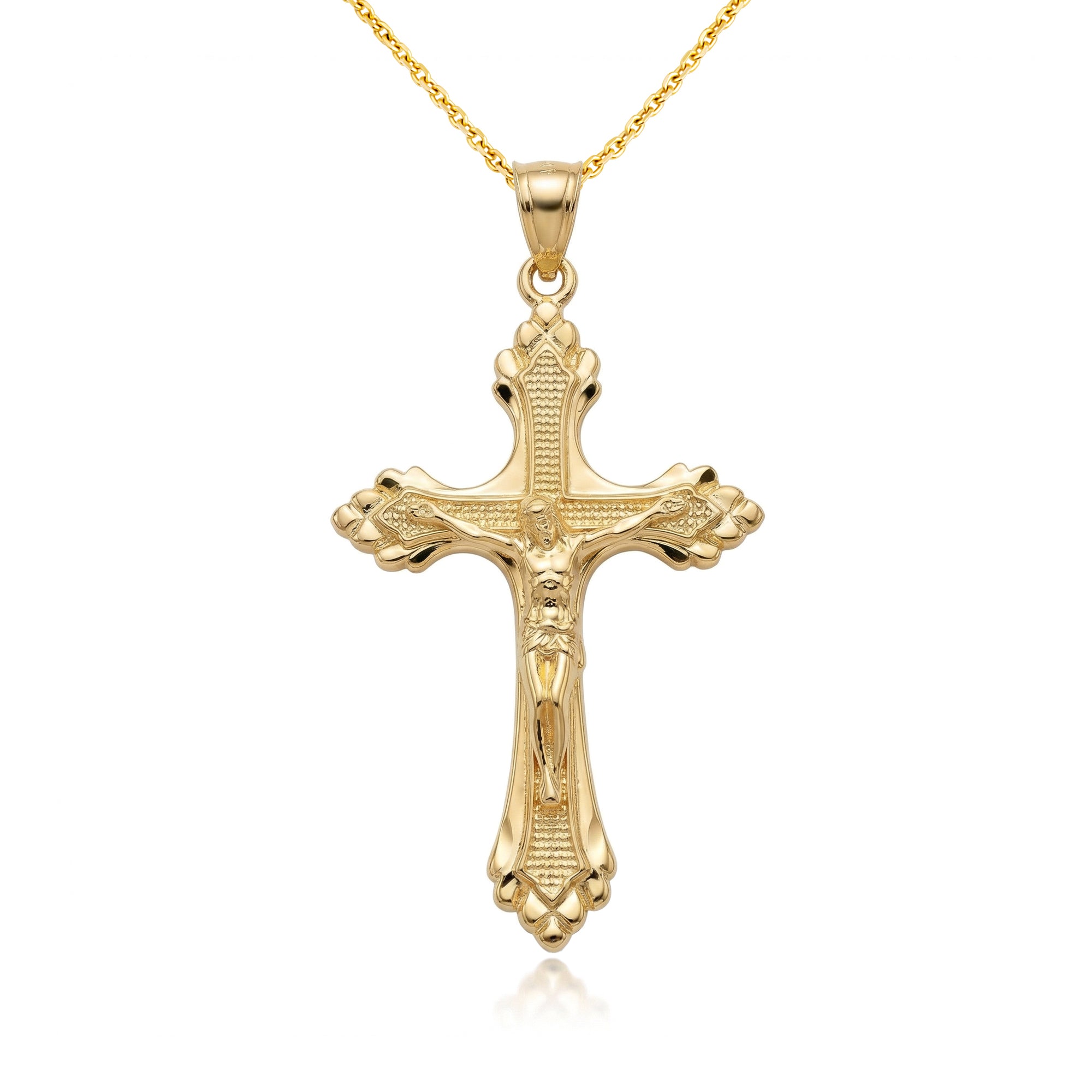 Gold Diamond Cut Crucifix Cross Jesus Christ Pendant Necklace, view 3