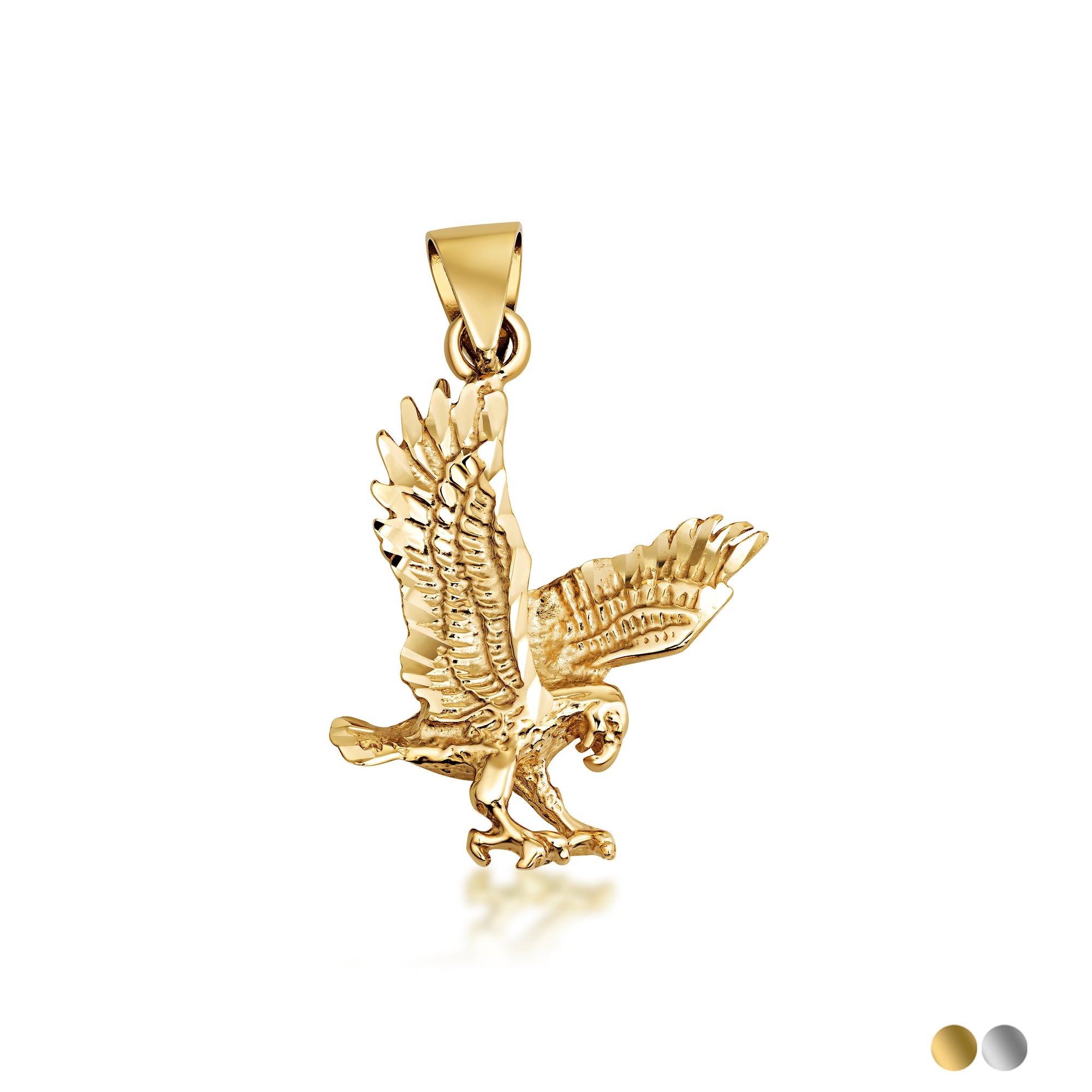 Gold Diamond Cut Eagle Pendant Necklace