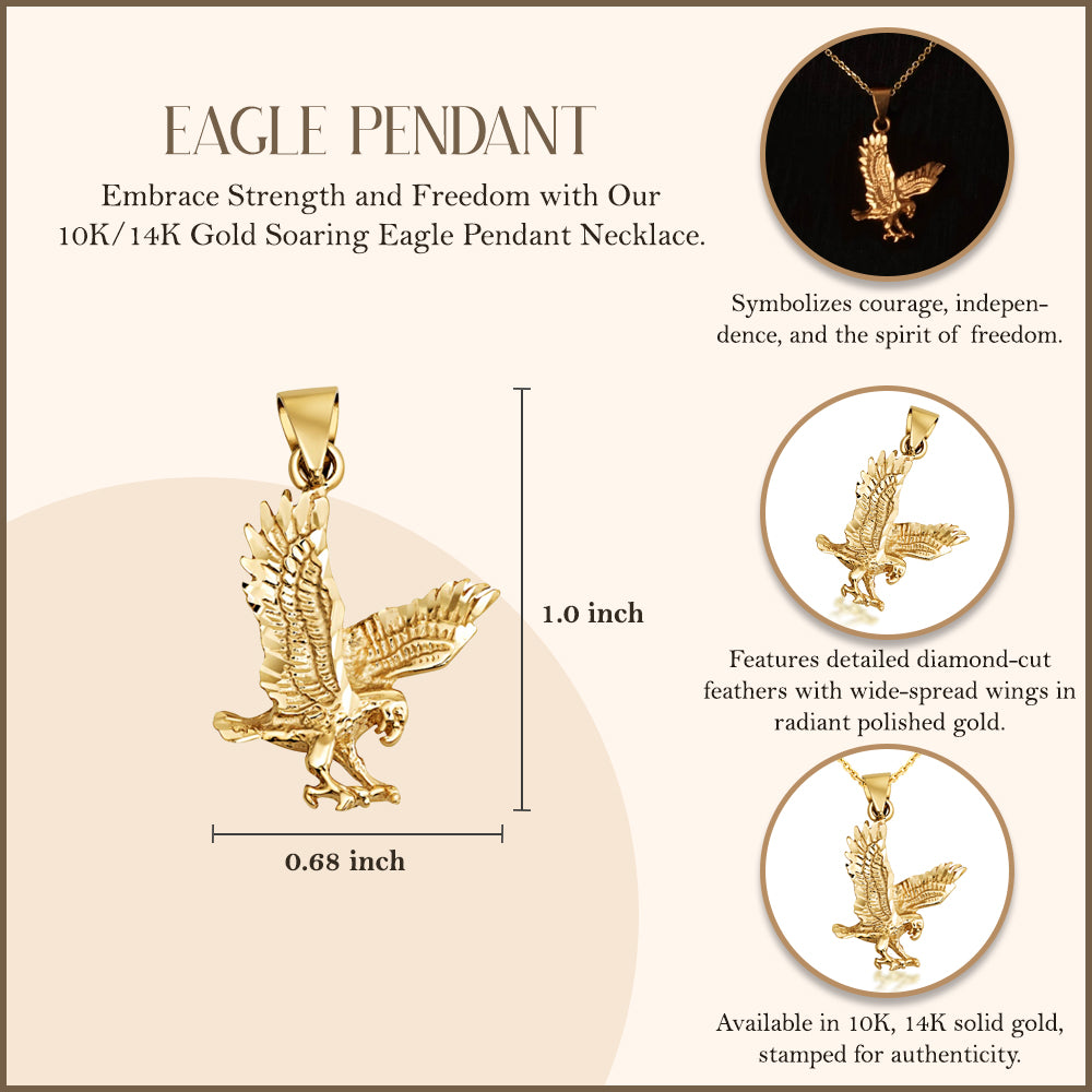Gold Diamond Cut Eagle Pendant Necklace, view 3