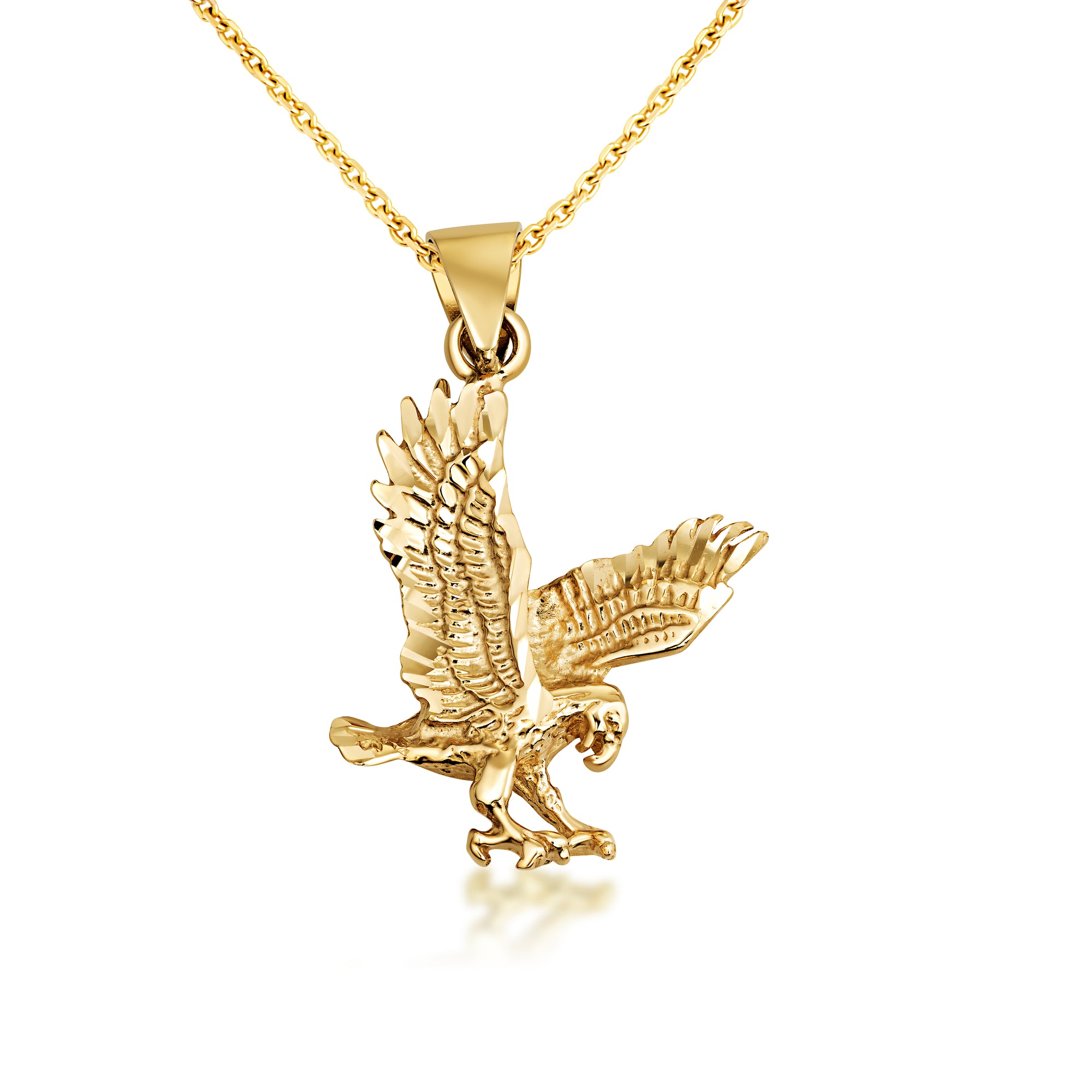 Gold Diamond Cut Eagle Pendant Necklace, view 5