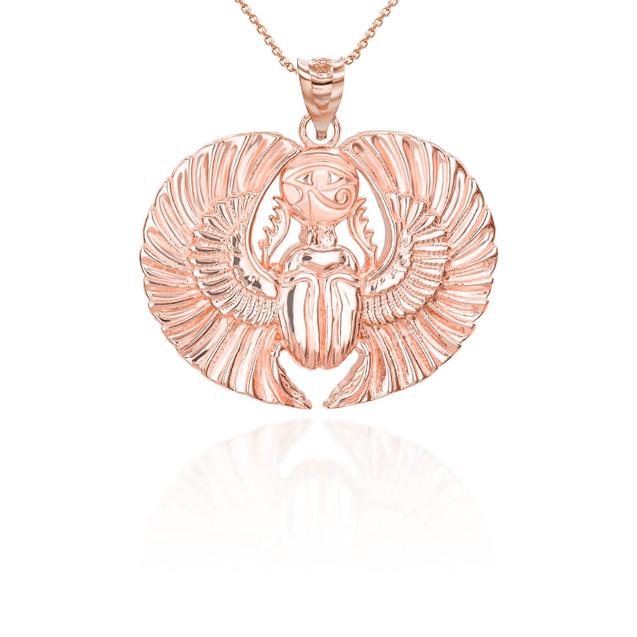 Gold Diamond Cut Egyptian Winged Scarab Beetle Eye of Horus Pendant Necklace, view 7