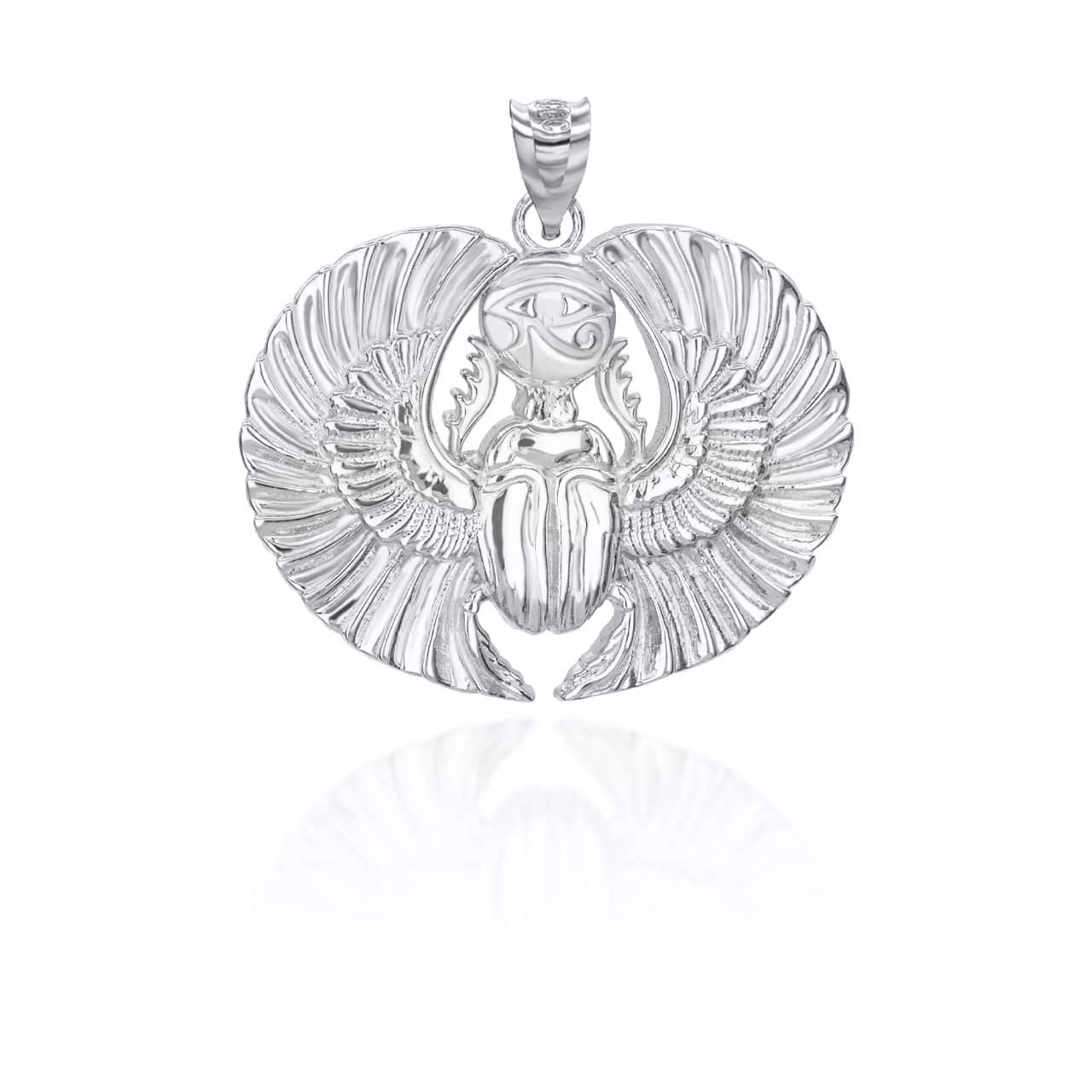 Gold Diamond Cut Egyptian Winged Scarab Beetle Eye of Horus Pendant Necklace, view 8
