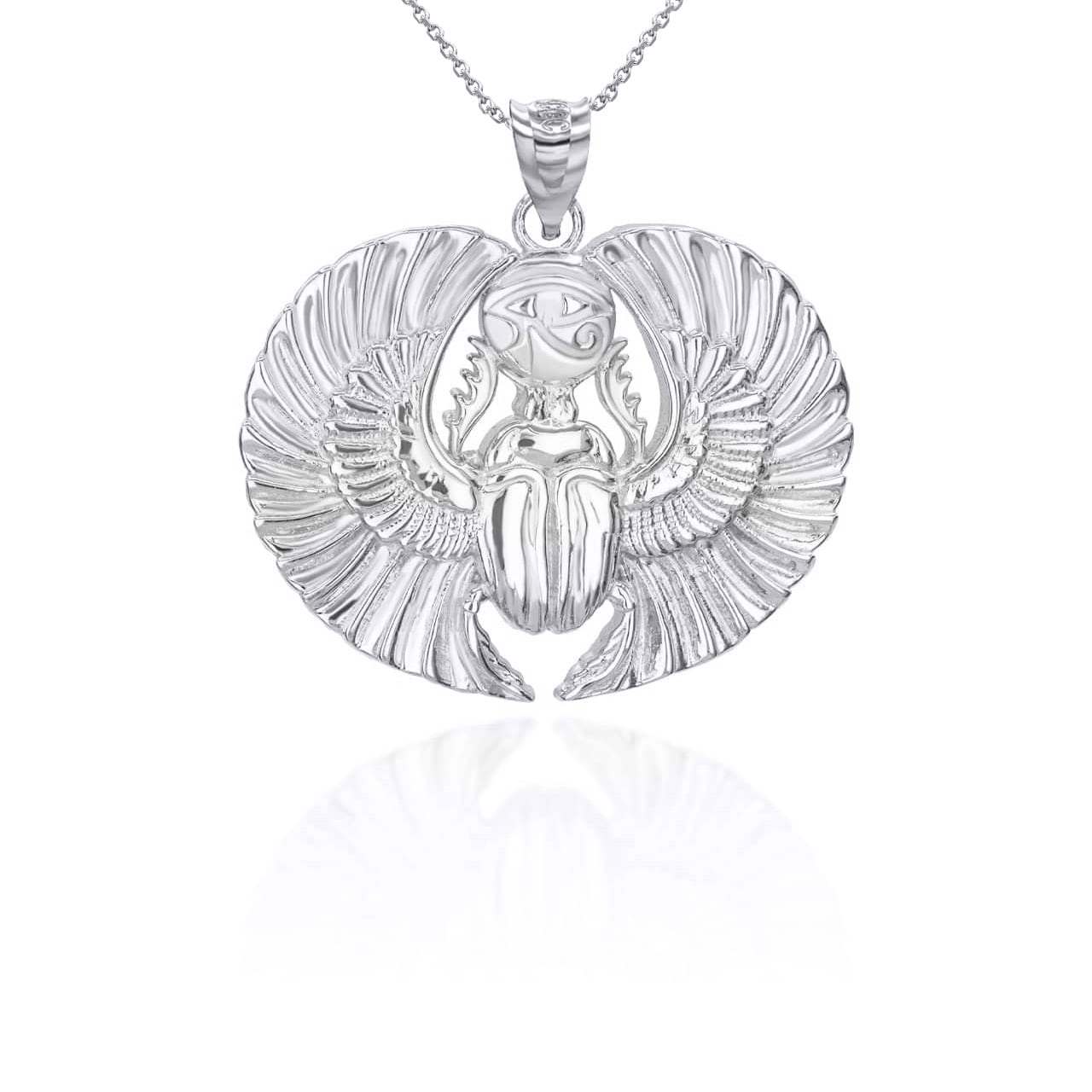 Gold Diamond Cut Egyptian Winged Scarab Beetle Eye of Horus Pendant Necklace, view 9