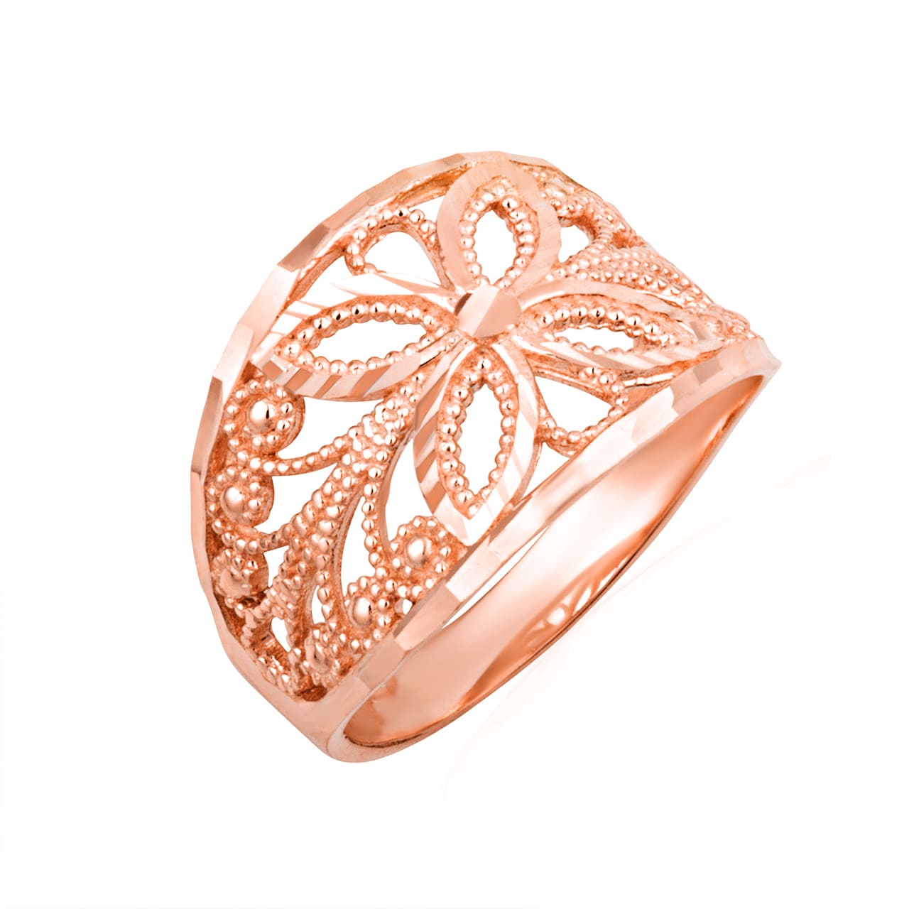 Gold Diamond Cut Filigree Butterfly Band Ring, view 3