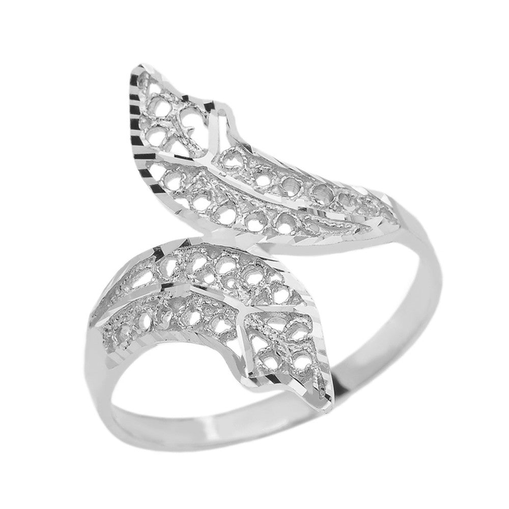 Gold Diamond Cut Filigree Double Leaf Ring, view 3
