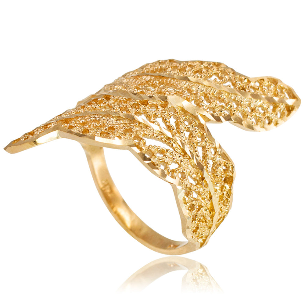 Gold Diamond Cut Filigree Laurel Wreath Leaf Ring, view 2