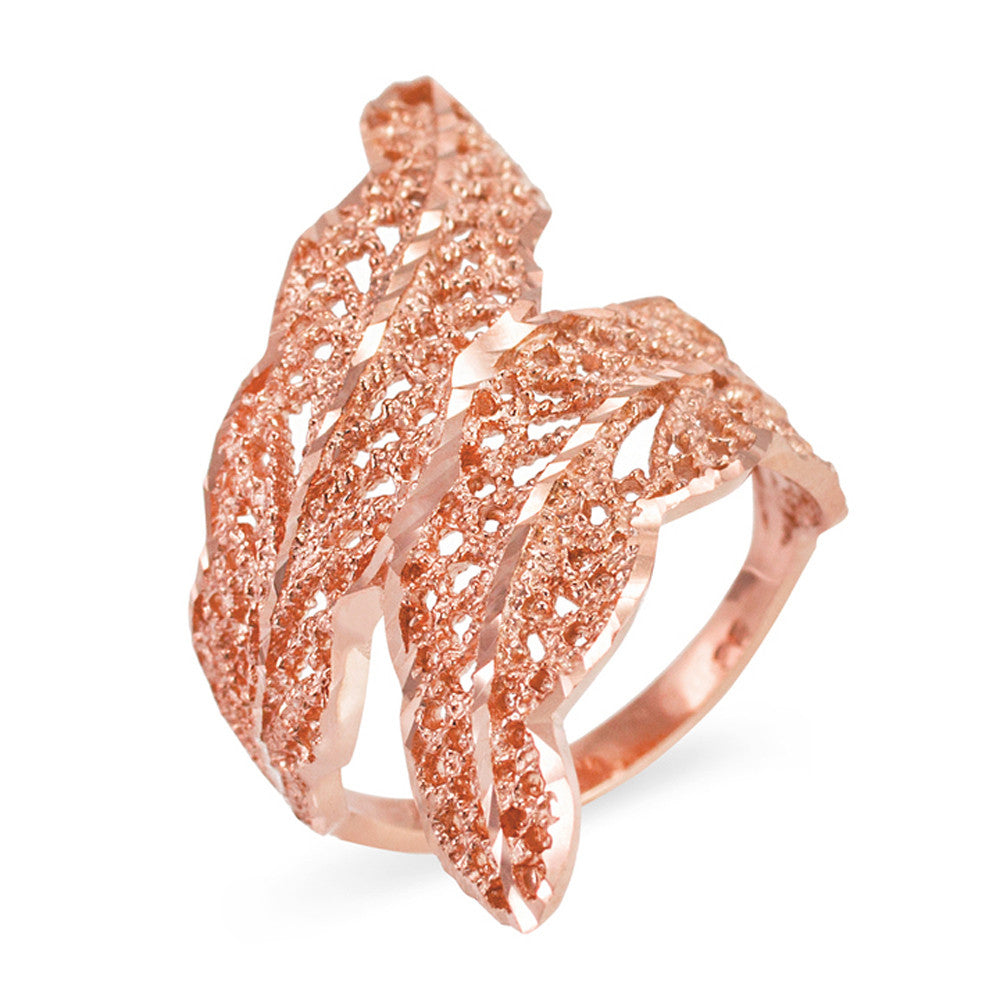 Gold Diamond Cut Filigree Laurel Wreath Leaf Ring, view 3