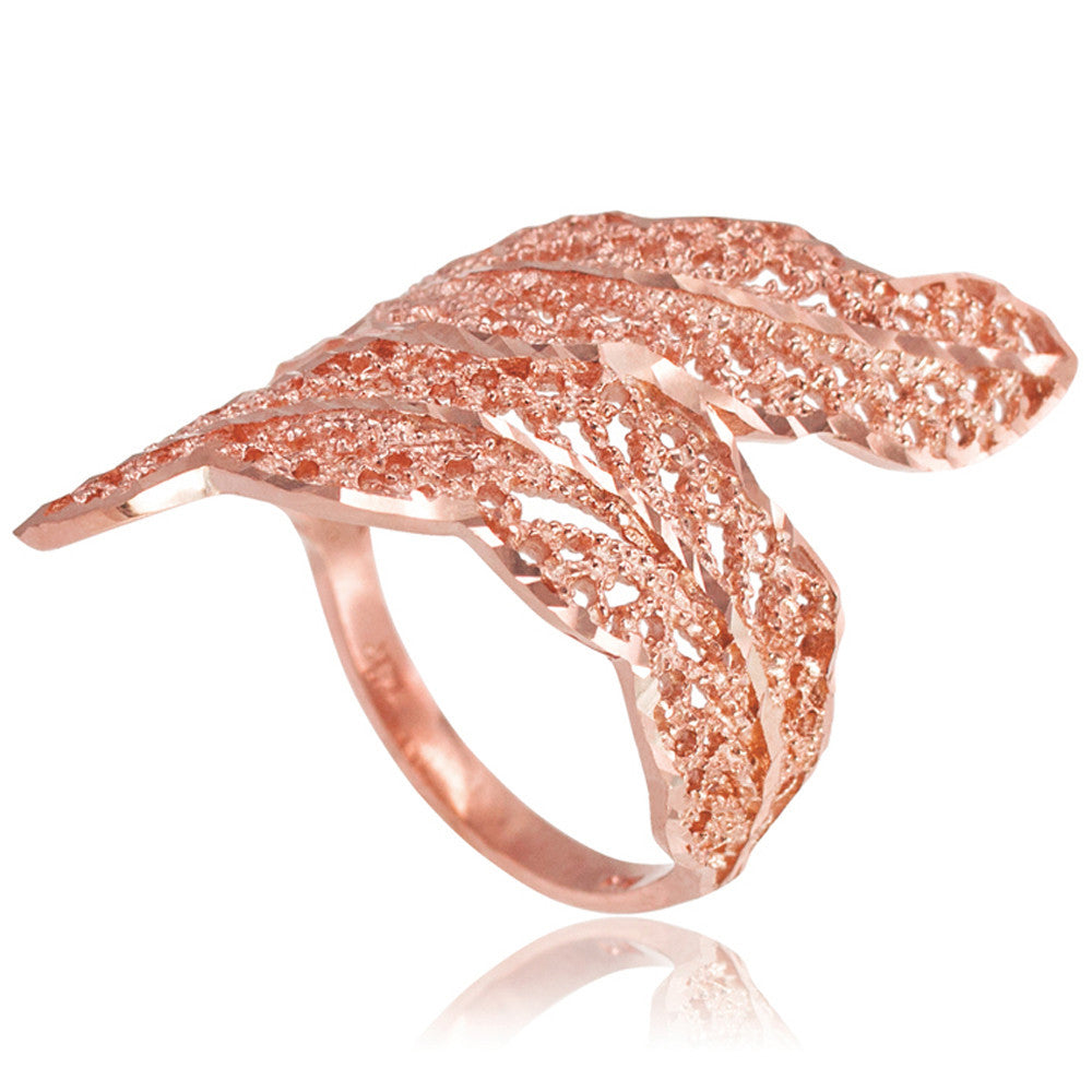 Gold Diamond Cut Filigree Laurel Wreath Leaf Ring, view 4