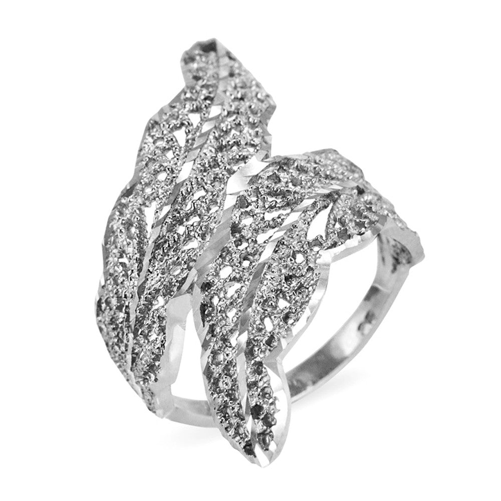 Gold Diamond Cut Filigree Laurel Wreath Leaf Ring, view 5