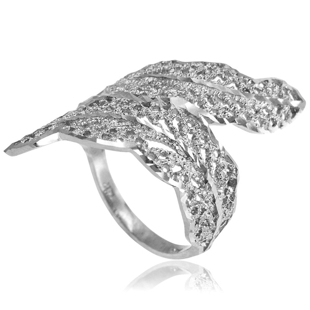 Gold Diamond Cut Filigree Laurel Wreath Leaf Ring, view 6
