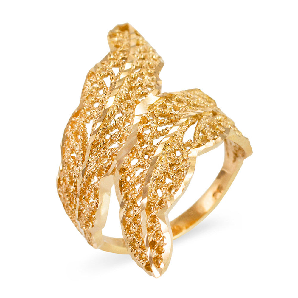 Gold Diamond Cut Filigree Laurel Wreath Leaf Ring, view 7
