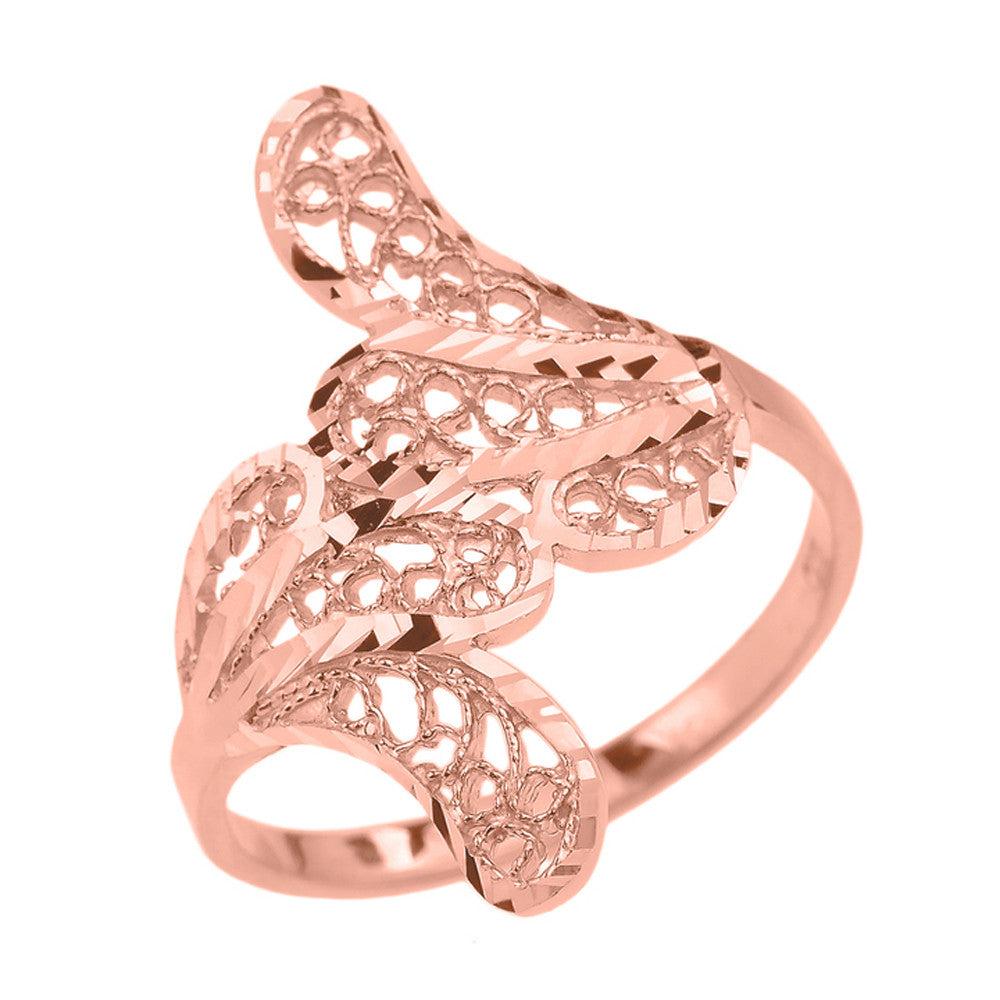 Gold Diamond Cut Filigree Leaf Ring, view 2