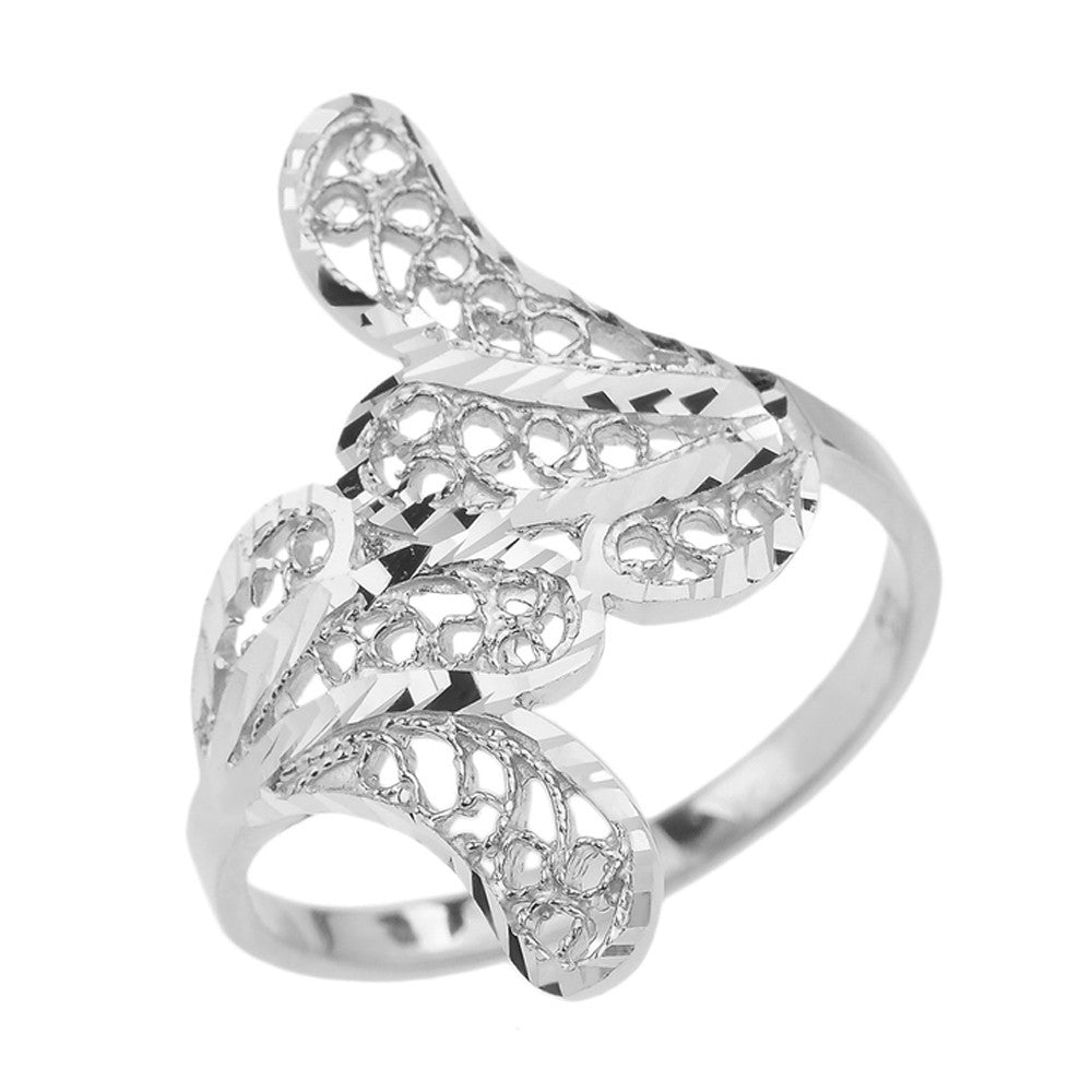 Gold Diamond Cut Filigree Leaf Ring, view 3