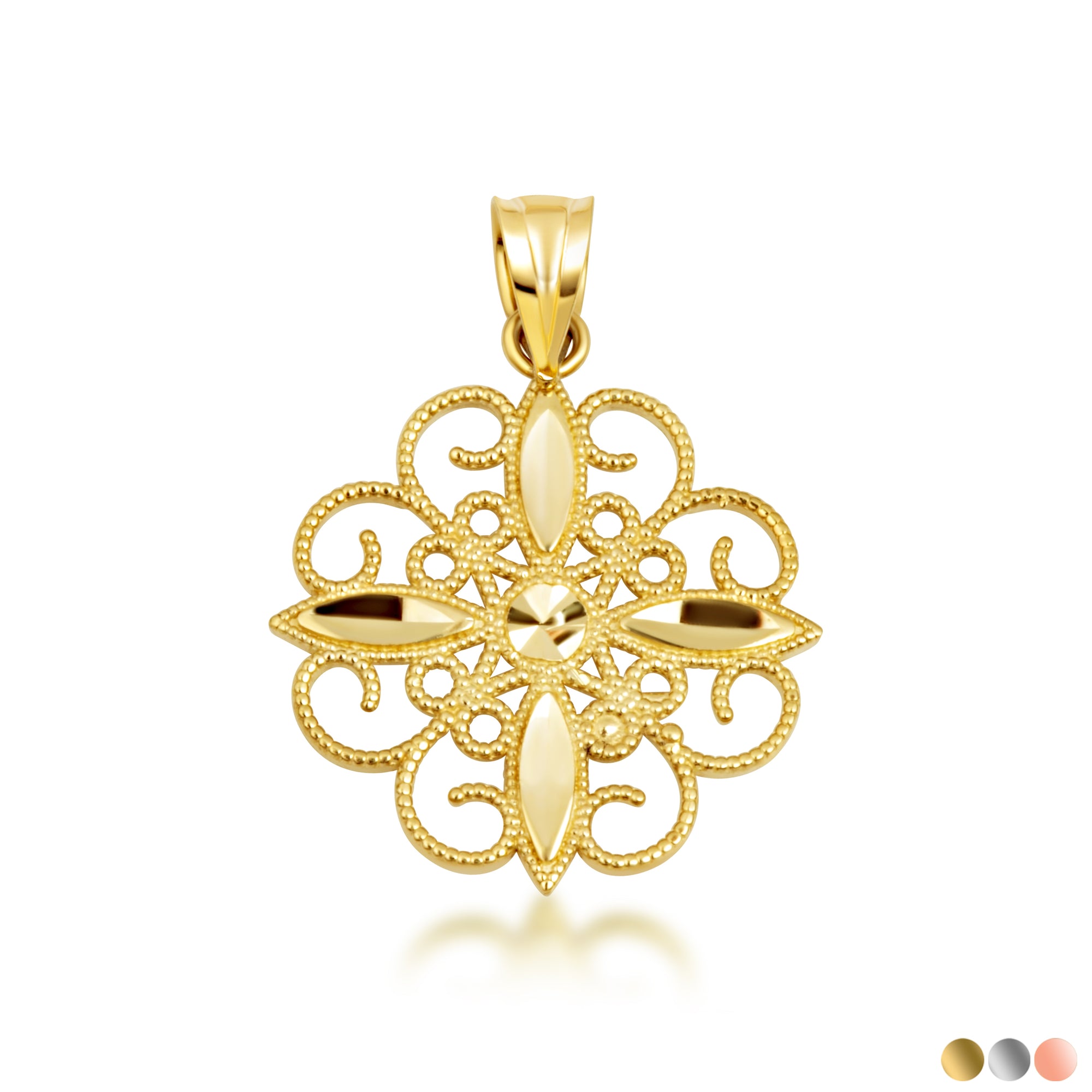 Gold Diamond Cut Filigree Pendant Necklace