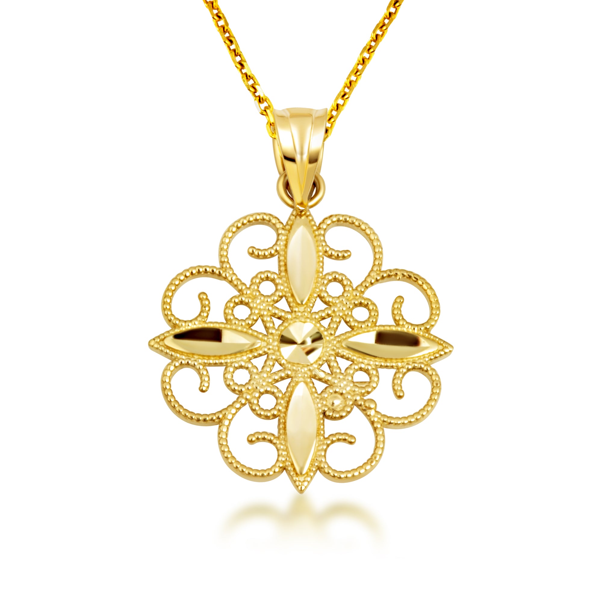 Gold Diamond Cut Filigree Pendant Necklace, view 4