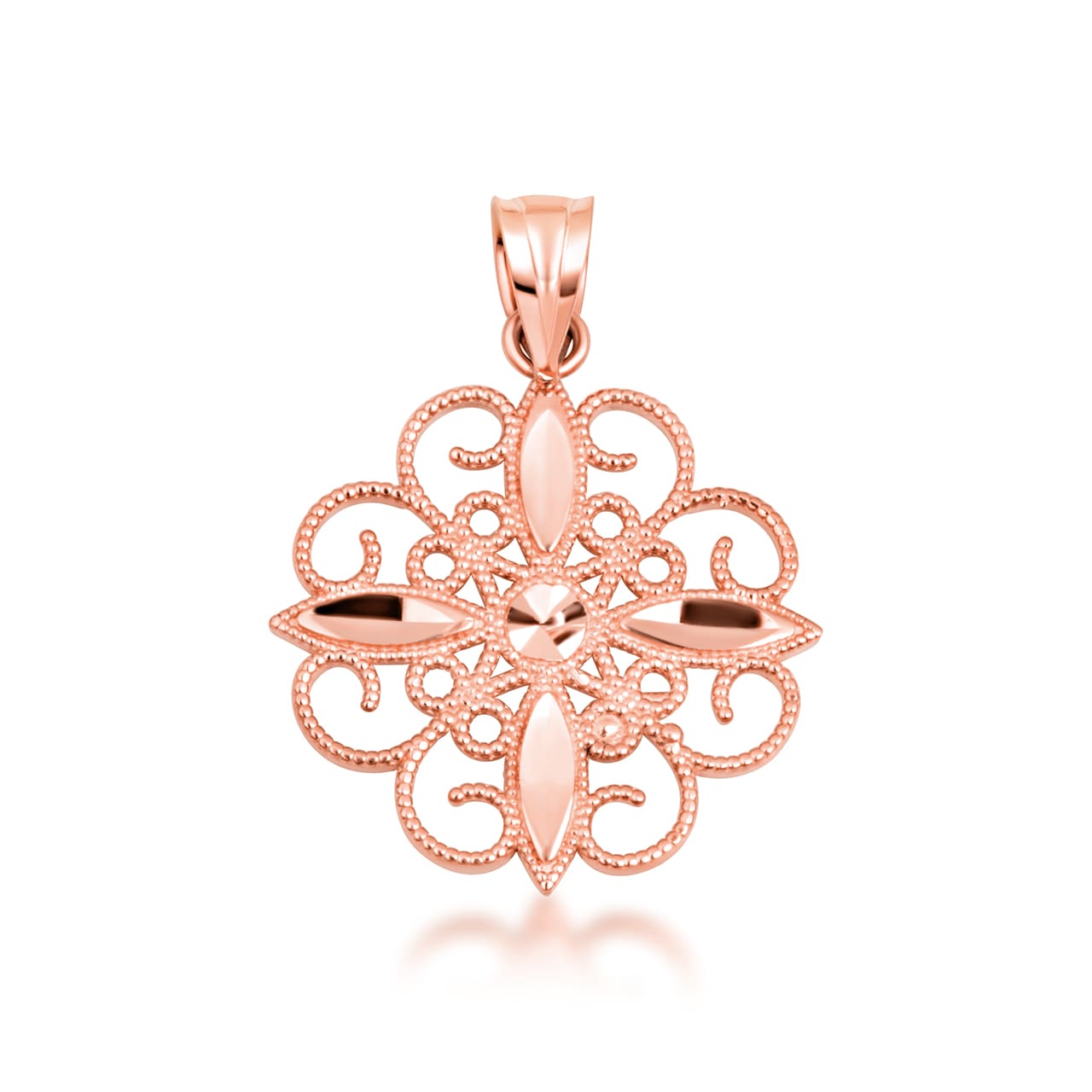 Gold Diamond Cut Filigree Pendant Necklace, view 5