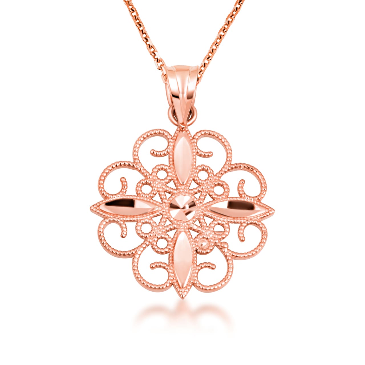 Gold Diamond Cut Filigree Pendant Necklace, view 6