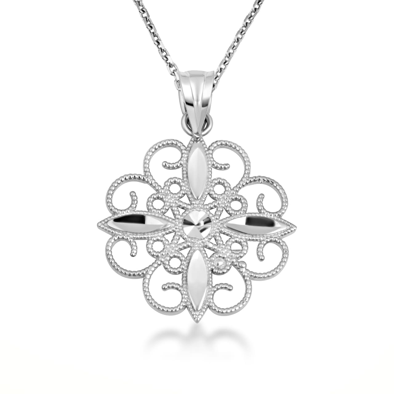 Gold Diamond Cut Filigree Pendant Necklace, view 8