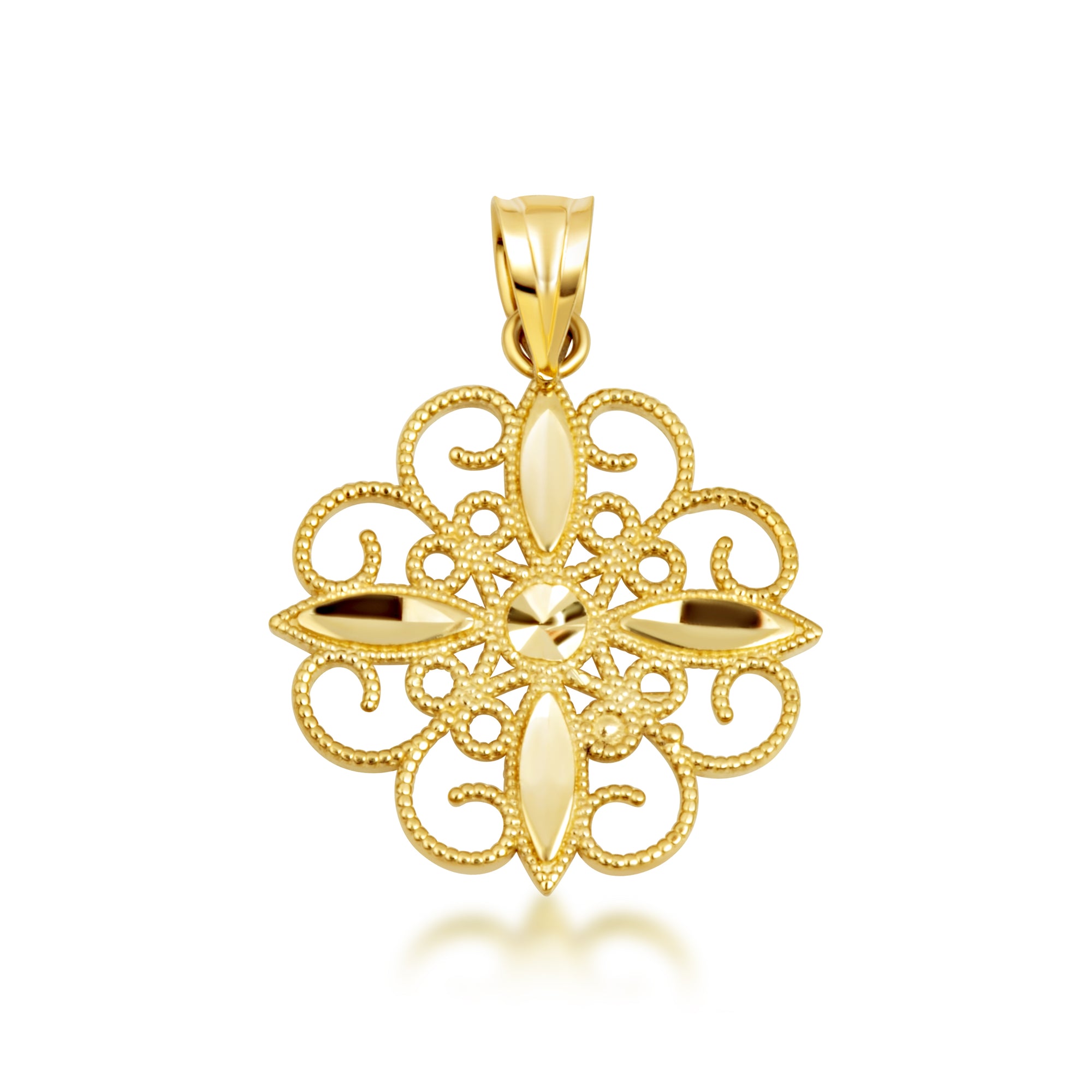 Gold Diamond Cut Filigree Pendant Necklace, view 9