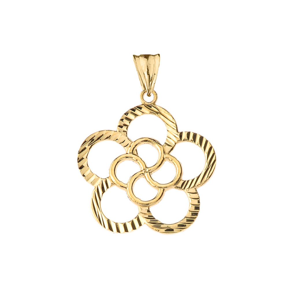 Gold Diamond Cut Flower Pendant Necklace