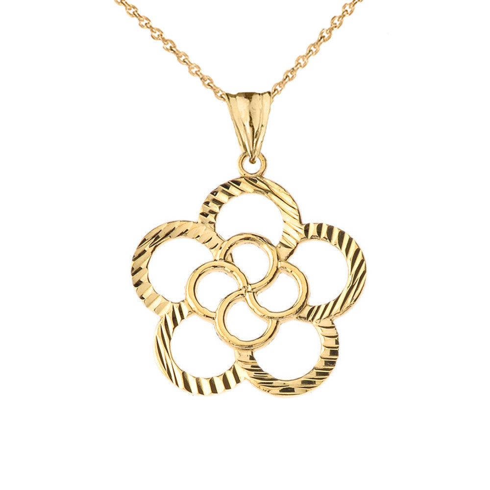 Gold Diamond Cut Flower Pendant Necklace, view 2