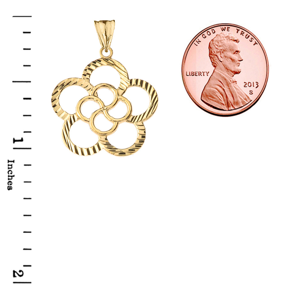 Gold Diamond Cut Flower Pendant Necklace, view 3