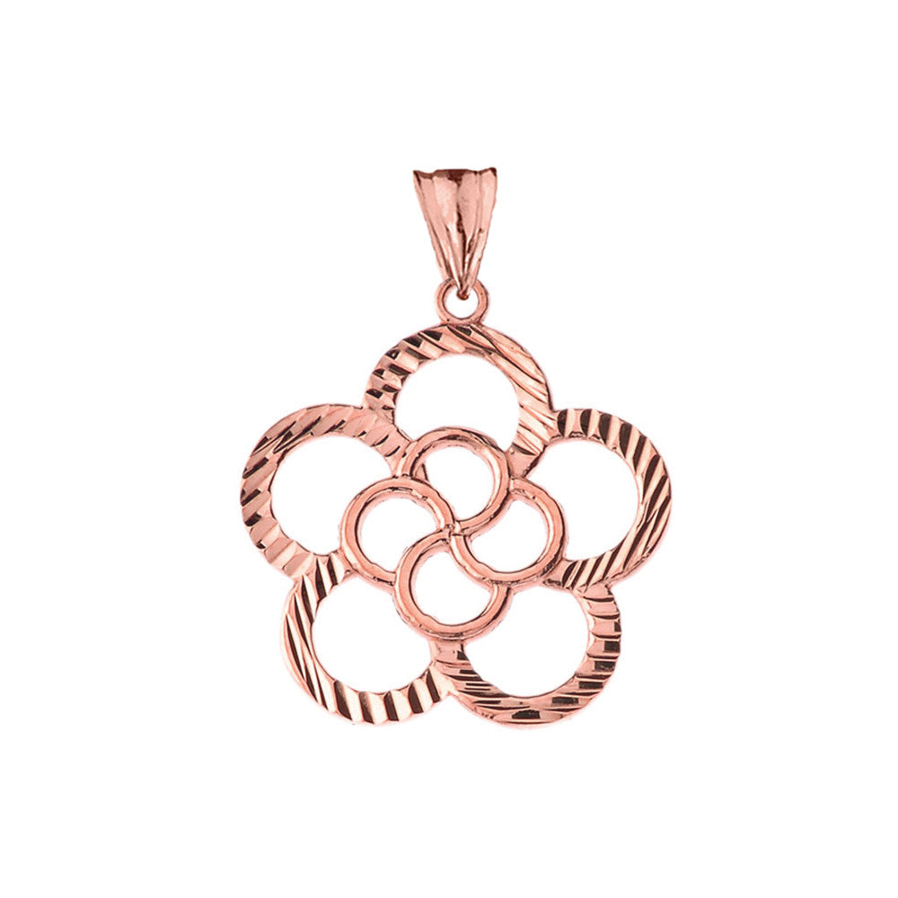 Gold Diamond Cut Flower Pendant Necklace, view 4