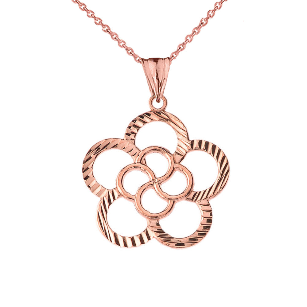 Gold Diamond Cut Flower Pendant Necklace, view 5