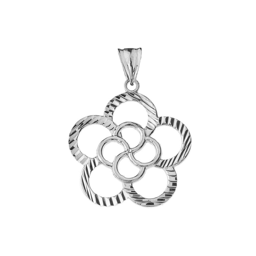 Gold Diamond Cut Flower Pendant Necklace, view 6