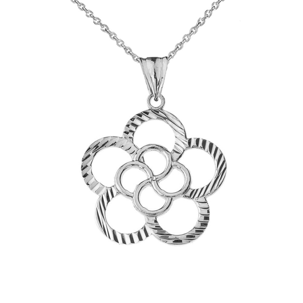 Gold Diamond Cut Flower Pendant Necklace, view 7