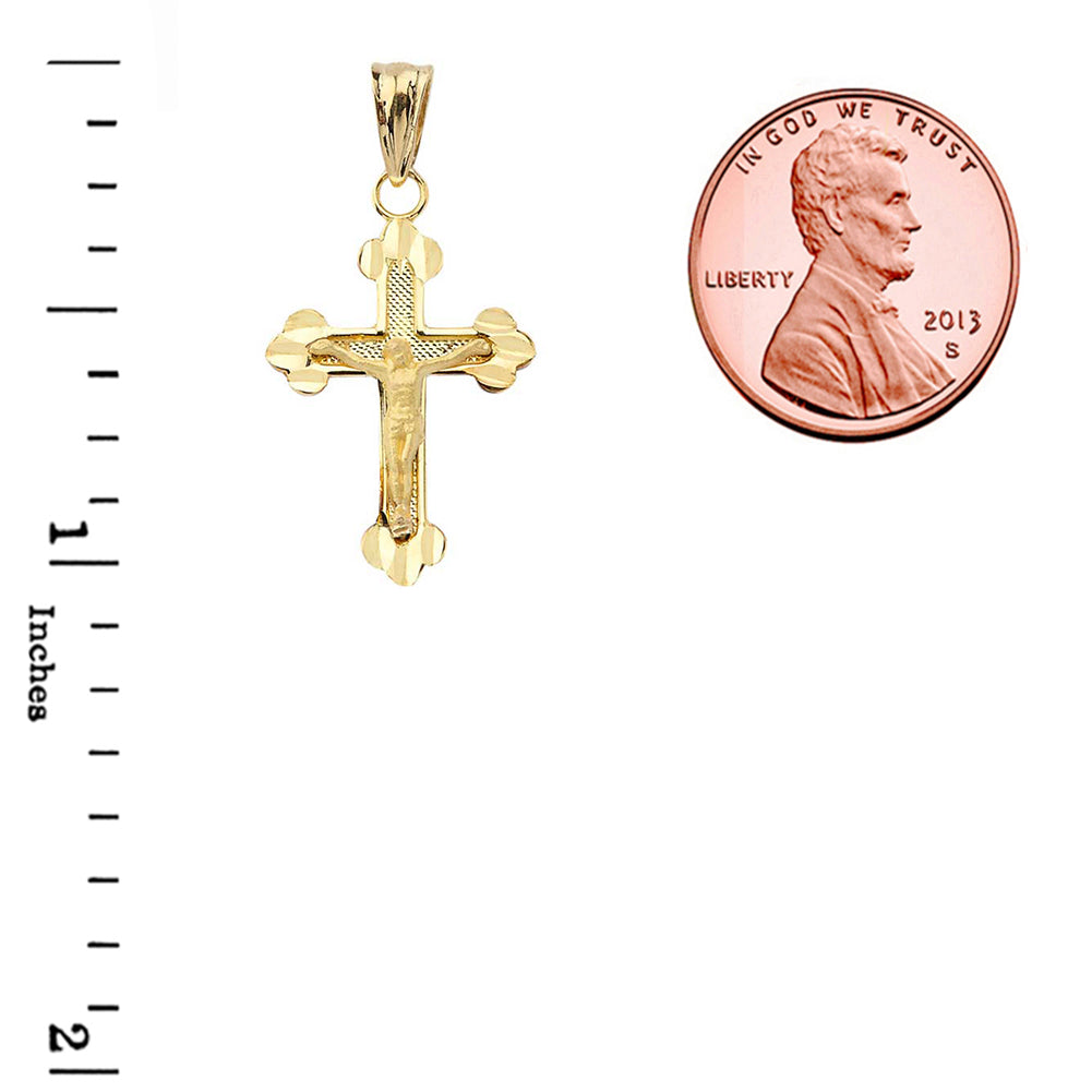 Gold Diamond Cut Greek Orthodox Cross Crucifix Pendant Necklace, view 3
