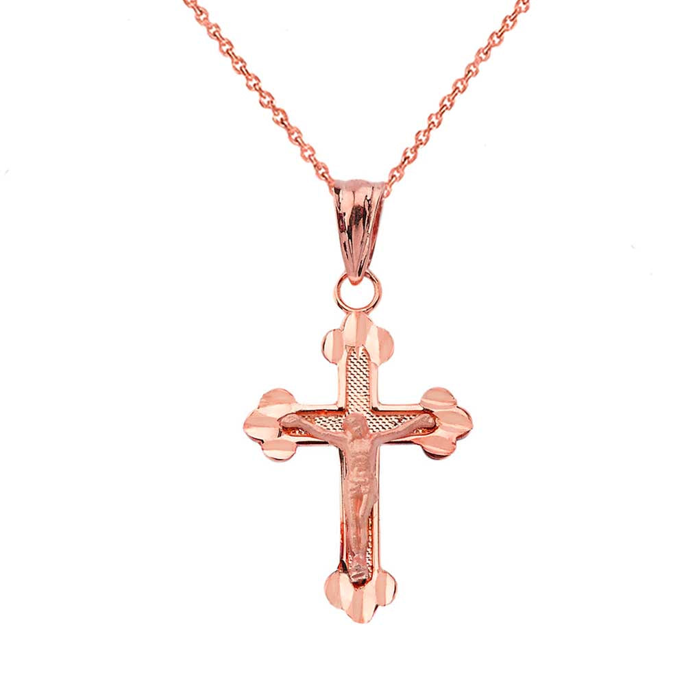 Gold Diamond Cut Greek Orthodox Cross Crucifix Pendant Necklace, view 4