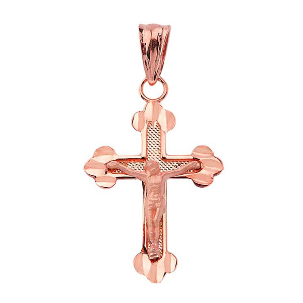 Gold Diamond Cut Greek Orthodox Cross Crucifix Pendant Necklace, view 5