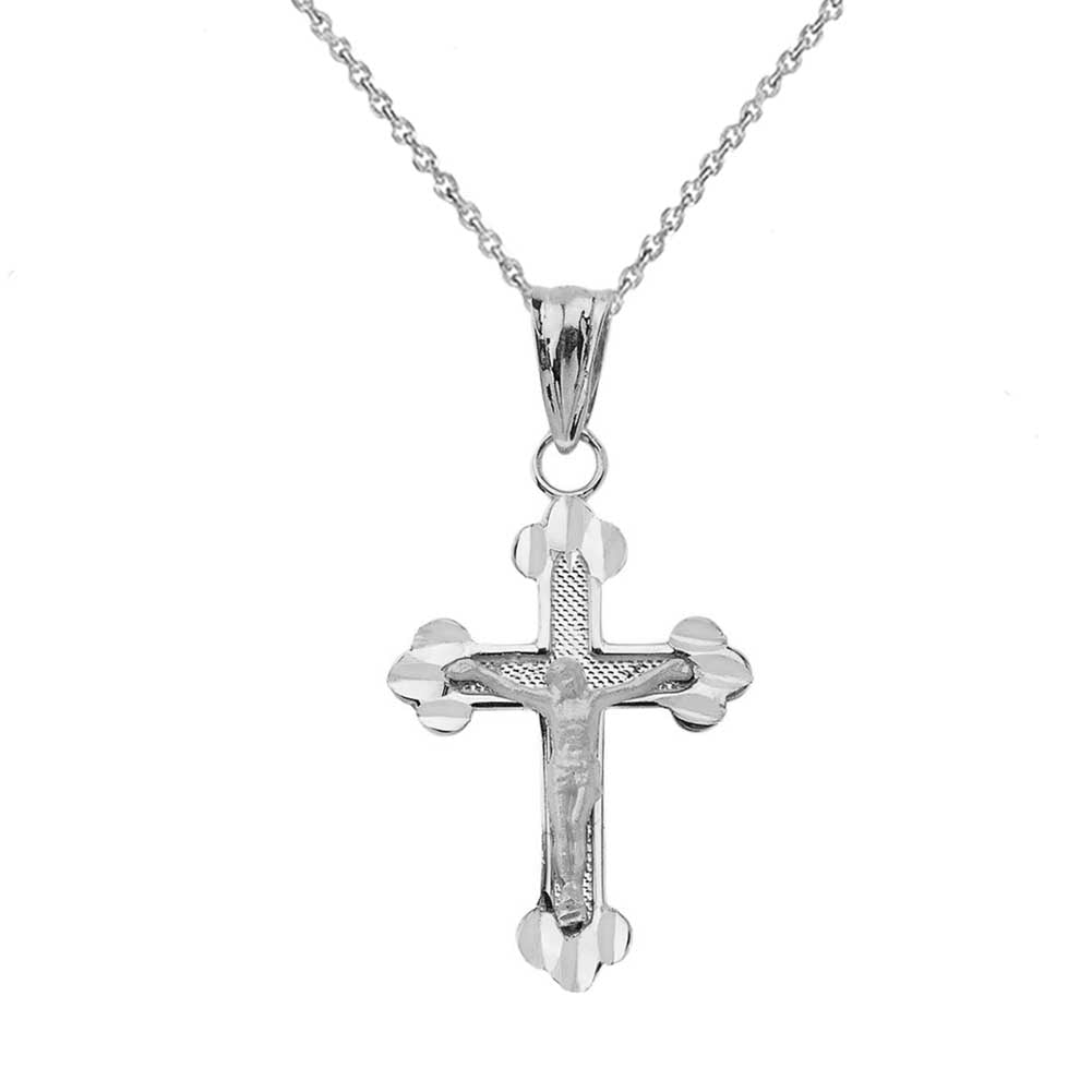 Gold Diamond Cut Greek Orthodox Cross Crucifix Pendant Necklace, view 6