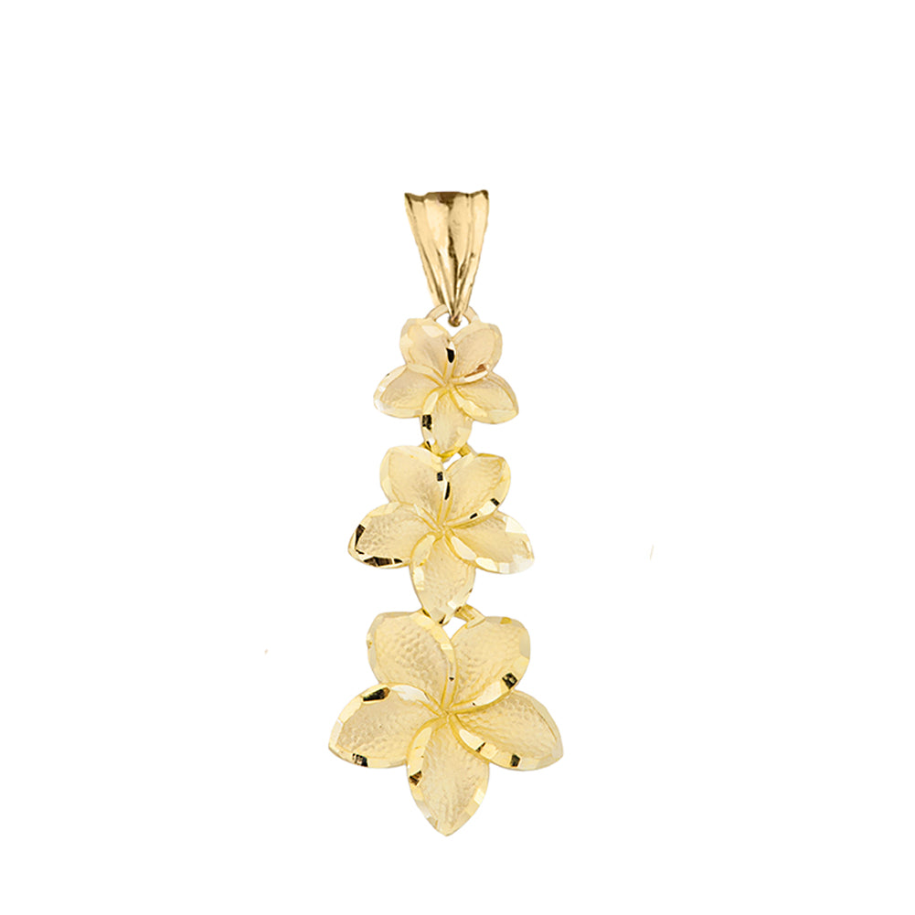 Gold Diamond Cut Hawaiian Plumeria Flower Pendant Necklace, view 2