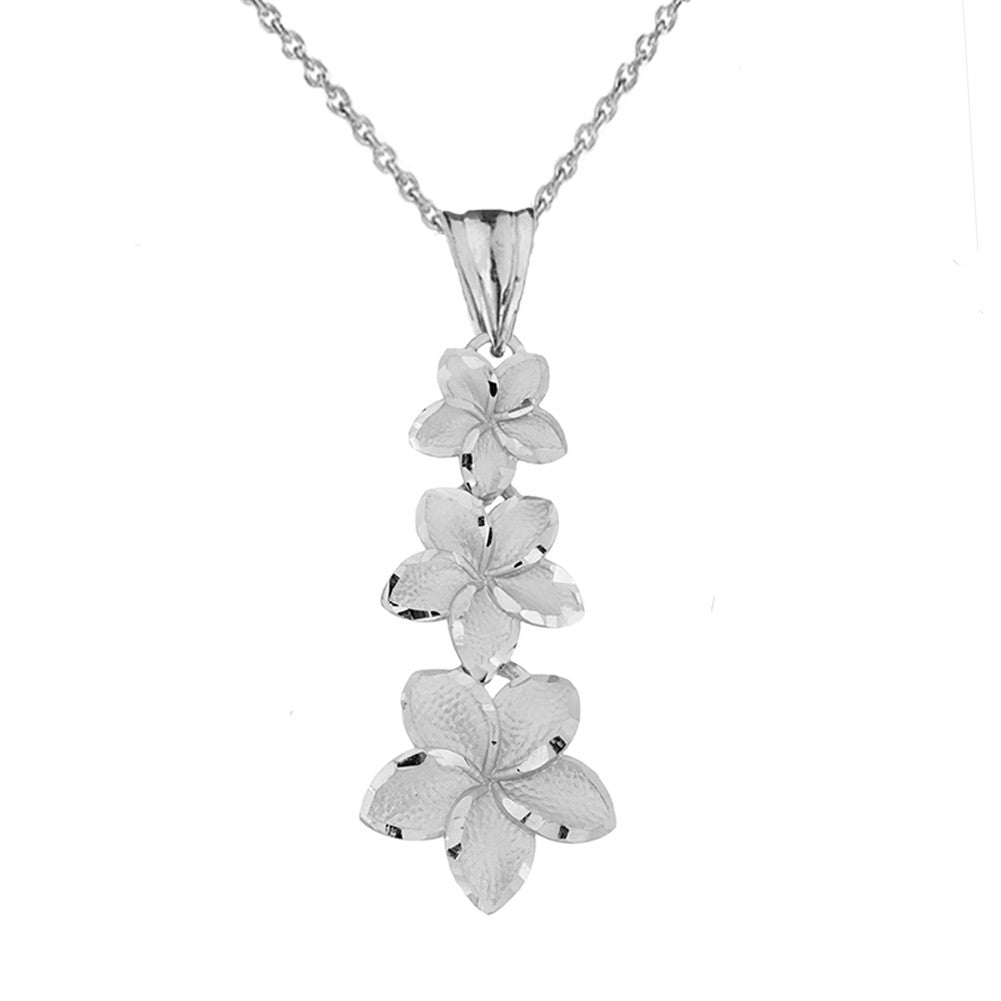 Gold Diamond Cut Hawaiian Plumeria Flower Pendant Necklace, view 4