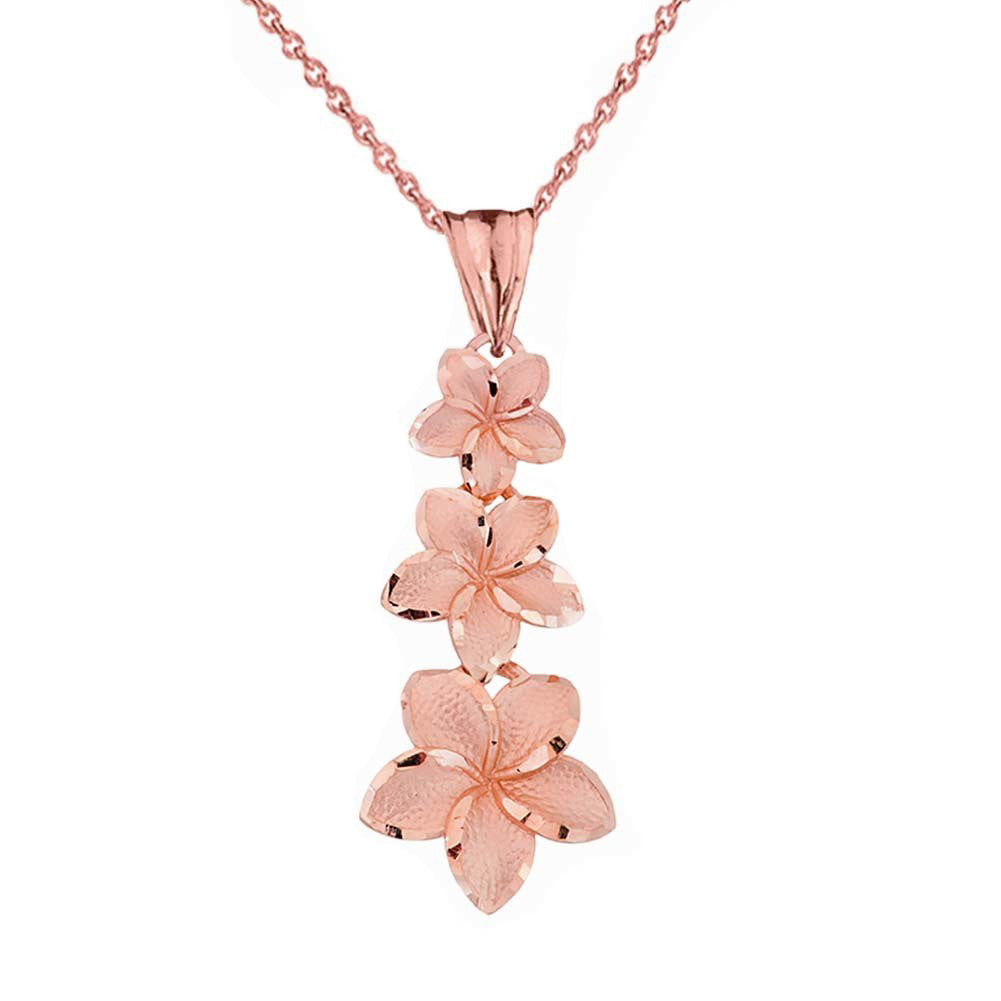 Gold Diamond Cut Hawaiian Plumeria Flower Pendant Necklace, view 6